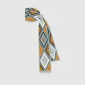 Detail of a geometric pattern twilly scarf with orange and grey diamond floral motifs - Dunhuang Rhombus Floral (S973)