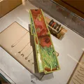 Close-up of rectangle silk scarf with Impressionist floral oil painting and green borders - Picture Style 8
