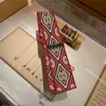 Dunhuang style geometric silk twilly scarf with red border for hair or neck styling - Picture Style 21