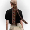 Dunhuang style skinny silk scarf hair ribbon with floral pattern tied on ponytail - 120x8CM / Brown Red Retro Scroll (Color 1)
