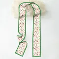 Detail of floral silk twilly scarf with dark green border on elegant pleated paper - Green Floral / 130cm*7cm