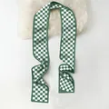 Detail of thin dark green and white checkerboard silk scarf on textured paper - Green Minimalist Checkered Pattern / 130cm*7cm
