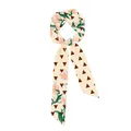 Close-up of Dunhuang style floral ribbon scarf with pink flowers and silk texture - Beige Small Triangle Tulip