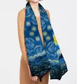 Écharpe longue en soie pour femme avec imprimé peinture Van Gogh La Nuit Étoilée - Ciel étoilé