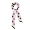 Pink silk skinny scarf with purple floral patterns and green polka dot trim for women - Pink Tulips (1)