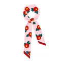 Smalle roze zijden sjaal met rode camellia bloemenprint en schuine uiteinden - Pink Red Camellia (7)