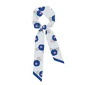 Lichtgrijze zijden haarlint met blauwe bloemenprint en een puntig uiteinde ontwerp - Grijs Blauw Bloemig (9)