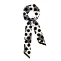 Elegante smalle zijden sjaal in crèmewit met stippen en rozenprint voor dames - Zwart Wit Roos Polka Dot (10)