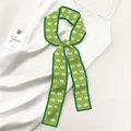 Fruitgroene zijden sjaal voor dames met witte geometrische patronen en donkere rand - Vruchtgroen Geometrisch (20)