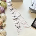 Detail of pink silk scarf with black butterfly print and diagonal pointed ends - 6*100cm / Butterfly (S2588 Butterfly)