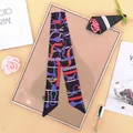 Dark blue equestrian twilly silk scarf with purple horse harness patterns for handbags - Black