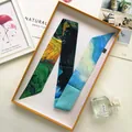 Classic Van Gogh oil painting style silk twilly scarf for handbags and hair styling - Wheat Field / Gift Box
