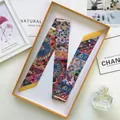 Bohemian paisley print silk scarf in orange gift box for bag handles and hair styling - With Gift Box / Yellow