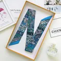 Blue paisley floral twilly silk scarf presented in an orange-edged gift box - With Gift Box / Blue