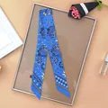 Narrow blue silk scarf with leopard and floral prints for handbag handles - Blue