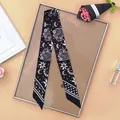Elegant black and white animal print twilly silk scarf for handbag handle decoration - Black