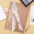 Elegant pink floral narrow silk scarf with cherry blossom print for bags and hair - Light Pink / 80-100cm