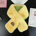 Detail of two-tone faux rabbit fur scarf in yellow and green with brand label - Lemon Yellow