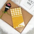 Knitted ginger yellow and houndstooth check winter scarf with button detail - 100cm-135cm / Yellow