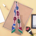 Smalle roze zijden sjaal met vintage lantaarnprint en groene rand voor handtassen - Nude met Groene Basis