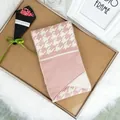 Pink and beige houndstooth knit scarf with button detail for women winter fashion - 100cm-135cm / Light Pink