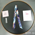 Detail of silk twilly scarf with vintage equestrian harness print and chain patterns - Navy Orange Blue Bridle (S177-10)