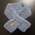 Winter warm grey-blue faux lamb wool scarf with a cross-over design and brand label - 80-100cm / Elegant Blue