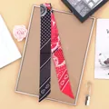 Red and black paisley twilly silk scarf with polka dots and stripes for handbags - Black Patchwork Bright Red