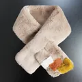 Faux rabbit fur scarf in beige with vibrant orange and white color-block patchwork - Elegant Camel