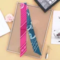 Magenta and teal skinny silk scarf with paisley pattern for handbag handle wrap - Rose Red & Navy