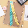 Narrow paisley silk scarf in yellow and cyan with polka dots and stars for bags - Cyan And Yellow