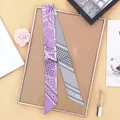 Slim long twilly scarf with paisley and star pattern in purple and grey patchwork design - Purple And Grey
