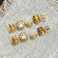 Handmade 3D cartoon cat toe nail set with white and gold glitter for children - XS