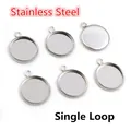 Silver stainless steel 12mm bezel trays with single loop for DIY jewelry making - Steel Color Single Loop
