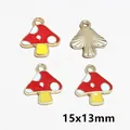 Red enamel mushroom pendants with gold alloy edges and white dots for DIY crafts 15x13mm - Simple Red Yellow Mushroom (AG5-13)