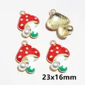 Set of 4 red mushroom pendants with faux pearl and gold backing, DIY jewelry 23x16mm - Faux Pearl Mushroom (AG5-10)