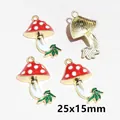 Detail of red mushroom charms with 25x15mm size labels and gold enamel finish - Mushroom with Grass (AG5-08)