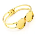 Gouden dubbele draadarmband met twee 20mm ronde bezel trays voor doe-het-zelf sieraden - Goud