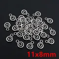 Silver swirl spiral charms for DIY jewelry making in cluster view, size 11x8mm - Round Vortex (R4-02) / 11mm x 8mm