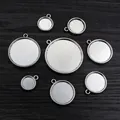 Set of 8 vintage silver alloy DIY pendant trays in various sizes for jewelry making - 10mm / Antique Silver