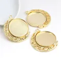 Detailed view of three golden rotating 25mm pendant trays with hollow moon frames for DIY - Gold