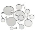 Detailed comparison of various sizes of silver 304 stainless steel round pendant trays - 10mm / Steel