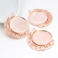 Detailed view of rose gold 25mm rotating DIY pendant trays with glitter center settings - Rose Gold