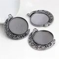 Detailed view of gunmetal and silver rotating moon-shaped alloy pendant trays for DIY jewelry - Gun Black