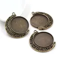 Three bronze crescent moon alloy bezel trays with 25mm round base for DIY jewelry - Antique Bronze