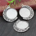 Retro silver 25mm rotating moon pendant base for DIY jewelry making set of 3 - Antique Silver