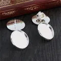 DIY silver oval brooch base settings with pins and butterfly clutches for jewelry - Size One / Silver