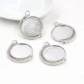 Set of four silver rotating pendant trays with beaded edges for DIY jewelry making - 20mm / White K/Silver