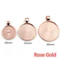 Three rose gold round pendant trays in 20mm 25mm and 30mm for DIY jewelry making - Rose Gold