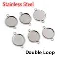 304 stainless steel 12mm double loop bezel tray for DIY jewelry making sets - Steel Color Double Loop